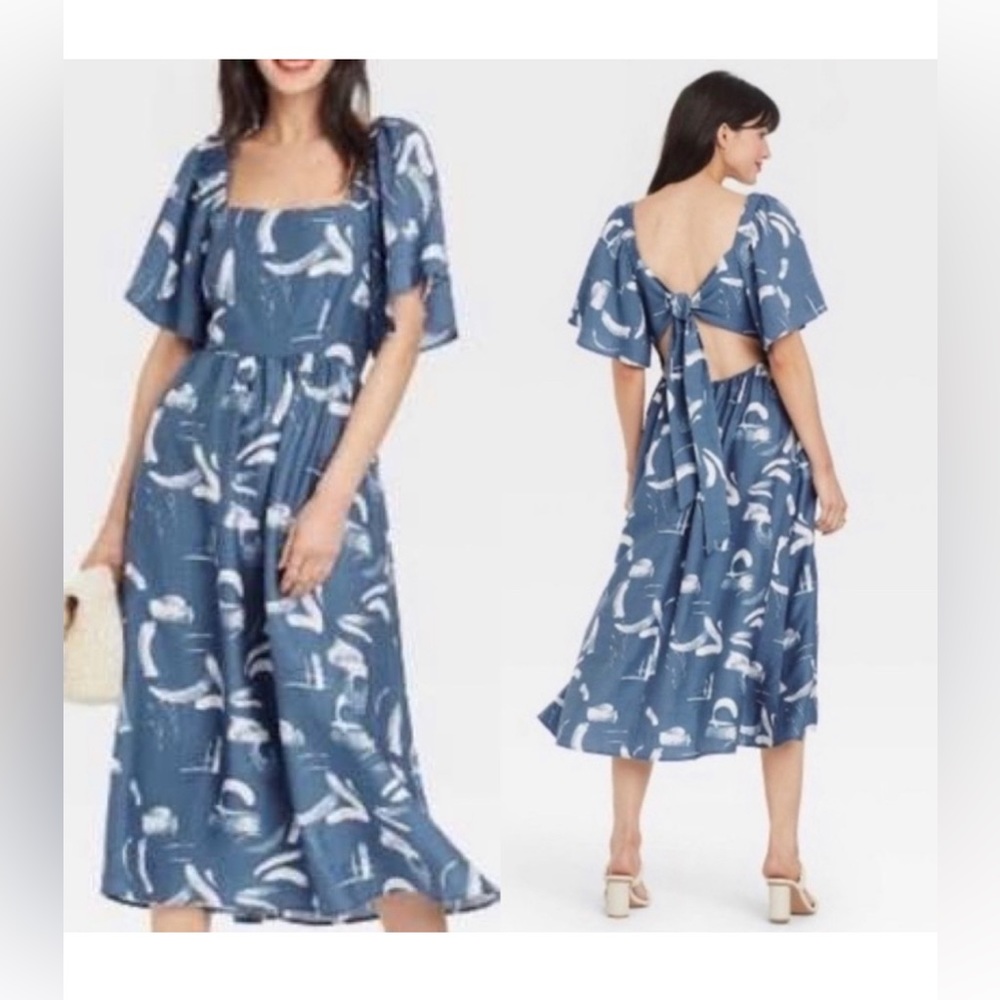 ‘A New Day’ Blue Tie Back Dress (Medium)